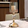 Ornamentos de castiçal de vidro com renda de metal de luxo leve estilo europeu para decoração de jantar romântico com velas na sala de estar da casa e mesa de jantar