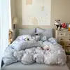 Conjunto de cama de quatro peças, conjunto de três peças de gaze plissada de desenho animado Classe A, estilo lençol de cima e lençol com elástico, peça única para dropshipping, personalização de fábrica