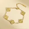 Conjunto de Joias de Aço Inoxidável Banhado a Ouro 18K, Trevo de Quatro Folhas, Colar, Pulseira e Brincos, Venda Quente Transfronteiriça, Atacado Direto da Fábrica
