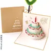Cartão de felicitações de aniversário bolo 3D crianças feito à mão criativo presente pequeno cartão postal Amazon atacado