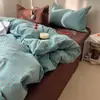 Ilha de Névoa Laranja Estilo Misto Estilo Blogueiro Fio 100% Algodão Tingido em Fio Algodão Lavado Conjunto de Cama de Quatro Peças, Conjunto de Cama de Três Peças para Estudante