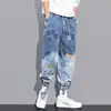 Calças Masculinas Tendência Streetwear Estampa Graffiti Gradiente Jeans Moda High Street Calças Jogger Largas Outono Inverno Casual