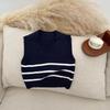 Chaleco de Verano para Niñas 2025 Nuevo Estilo Estilo Occidental Chaleco de Punto Rayado para Bebé Chaleco Infantil con Cuello en V para Usar como Ropa Exterior