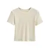 Camiseta Básica Lyocell Gola Redonda Manga Curta para Mulheres 2026, Top Cropped Estiloso de Verão Ajustado Elástico com Ombros Normais