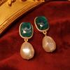 Pendientes retro dulces con incrustaciones de gemas bañadas en oro, pendientes de perlas de imitación de diseño avanzado y simple estilo Hong Kong