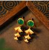 Elliot 925 Pin Banhado A Ouro Moda Luz De Luxo Oco Ginkgo Folha Redonda Imitação Jade Brincos Vintage Elegante Brincos
