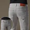 Jeans de alta qualidade italiano bordado de três agulhas na cor cáqui para homens, novo estilo casual moderno slim-fit stretch outono e inverno