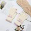 Guantes de Punto de Invierno con Lazo para Mujer, Color Sólido, Lindos, Cinco Dedos, Cálidos, Sin Dedos, Pantalla Táctil, Dedos Separados, Ciclismo, Bicicleta Eléctrica