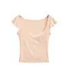 Camiseta Sexy Estilo Puro Deseo de Manga Corta con Cuello Cuadrado y Mangas con Volantes, Top Elástico Ceñidor de Cintura con Decoración de Bolsillo, Ligeramente Transparente y Ligero