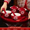 Taza de té cuenco de boda juego de té de brindis modificado para bodas un par de cuencos rojos y palillos traje suministros de dote