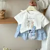 Desenho Animado Manga Curta Verão Novo Meninas Roupas Infantis Estiloso Estilo Coreano Solta Camiseta Saia Saia Bolo Conjunto de Duas Peças