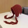 Gorro de lana con borlas estilo celebridad de Internet japonés para mujer otoño e invierno sombrero Lei Feng cielo coreano dulce lindo protección para las orejas gorro de punto con puntera
