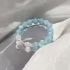Pulseira de Calcedônia para Mulheres, Contas da Sorte, Pulseira de Cristal de Ágata Branca com Microincrustação de Diamantes, Pingente da Sorte da Lua, Presente de Nicho para Melhores Amigas, Feito à Mão