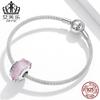 Evelle Plata Esterlina Original Cuentas Brillantes Glaseadas Plata S925 Cuentas Accesorios para Pulsera Patrón Líneas con Adornos de Cuerda