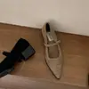 Zapatos Mary Jane de Lana Estilo Retro con Punta Aguda, Boca Baja, Tacón Grueso, Hebilla de Una Línea para Mujer con Forro de Terciopelo y Versátiles Zapatos Peludos