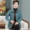 Chaqueta Acolchada de Algodón para Mujer, Estilo Nuevo, Moderna y Versátil, Tops Estampados Estilo Étnico de Terciopelo de Manga Larga para Madres de Mediana Edad y Mayores