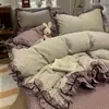 INS Estilo Coreano Todo Algodão Bordado Renda Primavera/Outono Colcha Cobre-leito Conjunto de Quatro Peças Acolchoado Lençol Espessado Capa de Edredom Conjunto de Três 3 ou Quatro 4 Peças