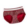 [Fortuna Feliz] Roupa Íntima Vermelha para Meninas no Ano do Zodíaco, Algodão Puro Antibacteriano Cintura Média Casamento Ano Novo Cueca Xadrez
