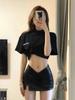 Saia Curta Sexy de Cintura Baixa Preta para Mulheres, Saia Curta com Fenda de Outono, Saia de Couro PU, Saia Bodycon Sexy, Tamanho XS