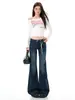 Calça Jeans Flare de Cintura Baixa Estilo Americano para Mulheres, Lançamento Outono 2025 Elástica Não Elástica Perna Reta Comprimento Total Flare