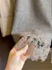 Elegante y sofisticada falda midi de mezcla de lana con ribete de encaje para mujer, nueva colección de otoño, de cintura alta, versátil, corte recto, con abertura