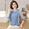 Nova moda de outono para mães de meia-idade: camisetas estilosas de caimento solto, blusas de manga comprida para mulheres de meia-idade e idosas, efeito emagrecedor