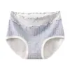 Braguitas de mujer de algodón puro de talle medio, antibacterianas 10A, Clase A, encaje con volantes, estilo retro británico, bloques de color, braguitas para chicas jóvenes.