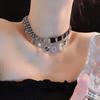 Gargantilla de cuero con costuras de perlas para chica sexy Y2g, collar de amor, cadena de clavícula de nicho para mujer, collar negro de moda