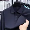 Nova Camisa Polo Masculina de Manga Longa Primavera Algodão Piquet Mercerizado Business Casual Gola Camisa Top Amarelo