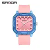 Reloj de Cuarzo Infantil Marca Sanda, Reloj Versátil Simple Transparente con Bloques de Color, Reloj de Pulsera Cuadrado Unisex