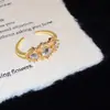 Anel aberto geométrico em formato de gota com zircônia, banhado a ouro 18k real, design de nicho para o dedo indicador com acabamento de alta qualidade