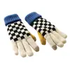 Guantes lindos de lana para otoño e invierno para estudiantes hombres y mujeres, patrón de tablero de ajedrez, forro polar de invierno, engrosados, para ciclismo, a prueba de frío, tacto cálido, pantalla táctil