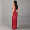 Moda transfronteriza europea y americana sexy chica caliente Lv vestido largo de color liso con cuello en V y abertura vestido de noche para fiestas