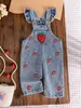 Ropa para Bebés Niñas 0-24M Niña Recién Nacida Primavera/Verano Camiseta de Manga Corta de Canalé + Pantalones Peto de Mezclilla Bordados