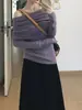 Top de Hombros Descubiertos Clavícula de un Hombro Color Albaricoque para Mujer Otoño/Invierno Manga Larga Ajustado Capa Interior Suéter de Punto Básico Jumper Talla Única