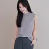 Camiseta sin mangas de cuello alto a media altura de Tencel y lana, estilo de fila simple, top drapeado amigable con la piel, elegancia francesa minimalista
