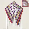 Nuevo pañuelo cuadrado de 90 cm con estampado a juego en ambos lados y colores contrastantes, sarga de espiga, bordes enrollados a mano, bufanda chal para mujer, estilo transfronterizo europeo y americano