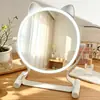 Espejo de Maquillaje con Forma de Orejas de Gato con Luz LED para Uso en Casa, Espejo de Tocador Iluminado para Escritorio de Dormitorio Estudiantil