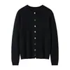 Novo cardigã de tricô 100% caxemira pura para outono e inverno, cor sólida da moda, espessado e quente, top feminino de manga longa com gola redonda