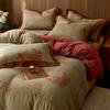 Manta Retro Acolchada Tipo 60 Piezas Otoño e Invierno Engrosada Cubierta de Cama Doble Capa Hilo Juego de Cuatro Piezas Algodón Puro Gasa Hilo Teñido Jacquard Ropa de Cama 4