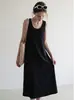 Vestido camisola de tricô U-neck super bonito de alta qualidade para mulheres, verão, drapeado, roupa íntima, camada base, regata, vestido longo