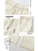 Calça larga texturizada off-white para homens e mulheres, primavera e outono, com caimento fluido, cintura elástica, cintura alta, corte relaxado, perna reta, calça casual de comprimento até o chão