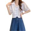 Camisa blanca retro con botones pequeños, nueva llegada de verano, para mujer, diseño de top con mangas abullonadas, camisa francesa de manga corta de nicho