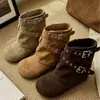 Botas de Moda Nuevas y Cómodas Aumento de Altura Interior Adelgazantes para Mujer Birkenstock Retro 2026 Botines Hebilla de Cinturón Otoño Punta Redonda Versátiles