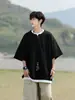 Camiseta de hombre suelta de manga corta, estilo falso dos piezas, camiseta de verano con bloques de color de manga corta, manga tres cuartos, cuello Henley juvenil, estilo ligero