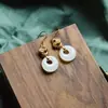 Pendientes de princesa de jade blanco Hetian natural Shaohua, pendientes con cierre de seguridad, pendientes de plata de ley, estilo antiguo, pendientes para cheongsam