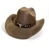 Atacado Transfronteiriço Aliexpress Chapéu de Cowboy Ocidental Estilo Étnico Jazz para Homens e Mulheres Acessórios com Cinto de Couro Chapéu de Copa