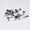 Aretes de Acrílico para Labio Transfronterizos con Diamantes de Colores, Aretes de Varilla Suave con Diamantes, Aretes de Barra Negra en Forma de T con Rosca Interna y Base Plana