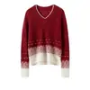 Suéter de cachemira para mujer con cuello en V y diseño de punto calado degradado, jersey de punto de manga larga para otoño e invierno, nuevo jersey ligero