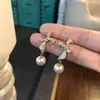 Pendientes de Plata de Ley S925 Diseño Avanzado Pendientes de Aro con Lazo de Diamante Pendientes Coreanos de Moda Elegantes Pendientes de Perla de Celebridad de Internet Pendientes para Mujer